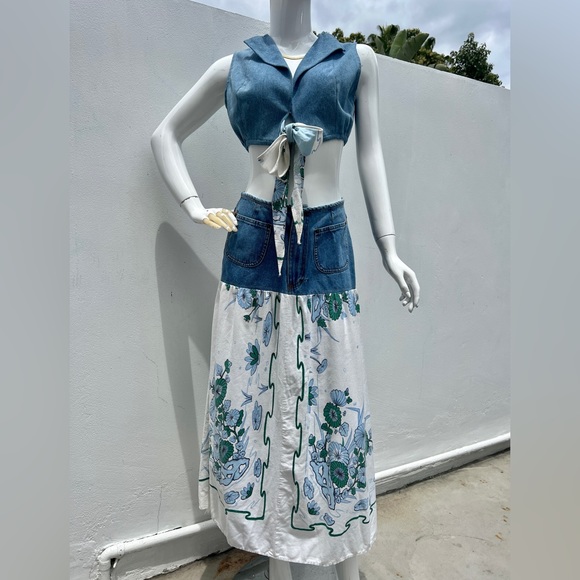 VTG Denim and Floral Cropped Two Piece Skirt Set - Picture 15 of 15